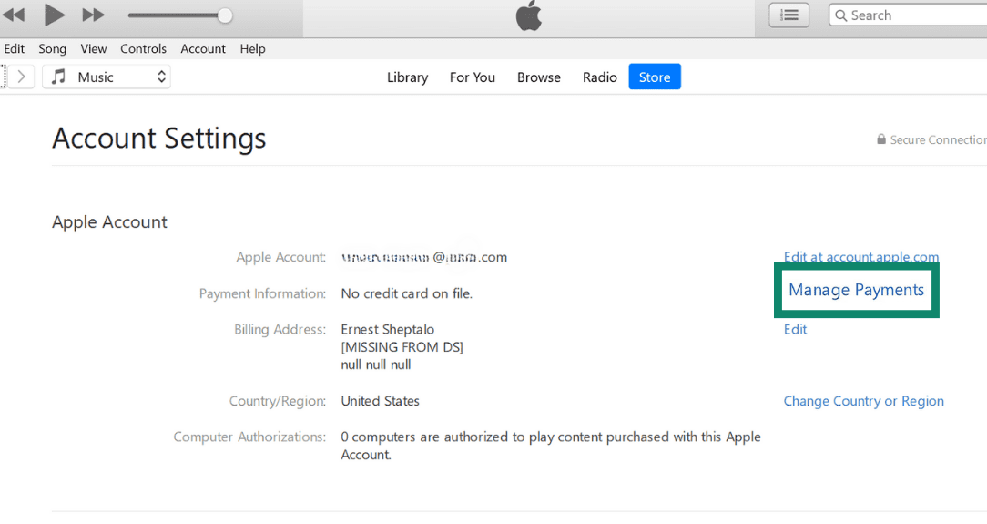 iTunes interface with the