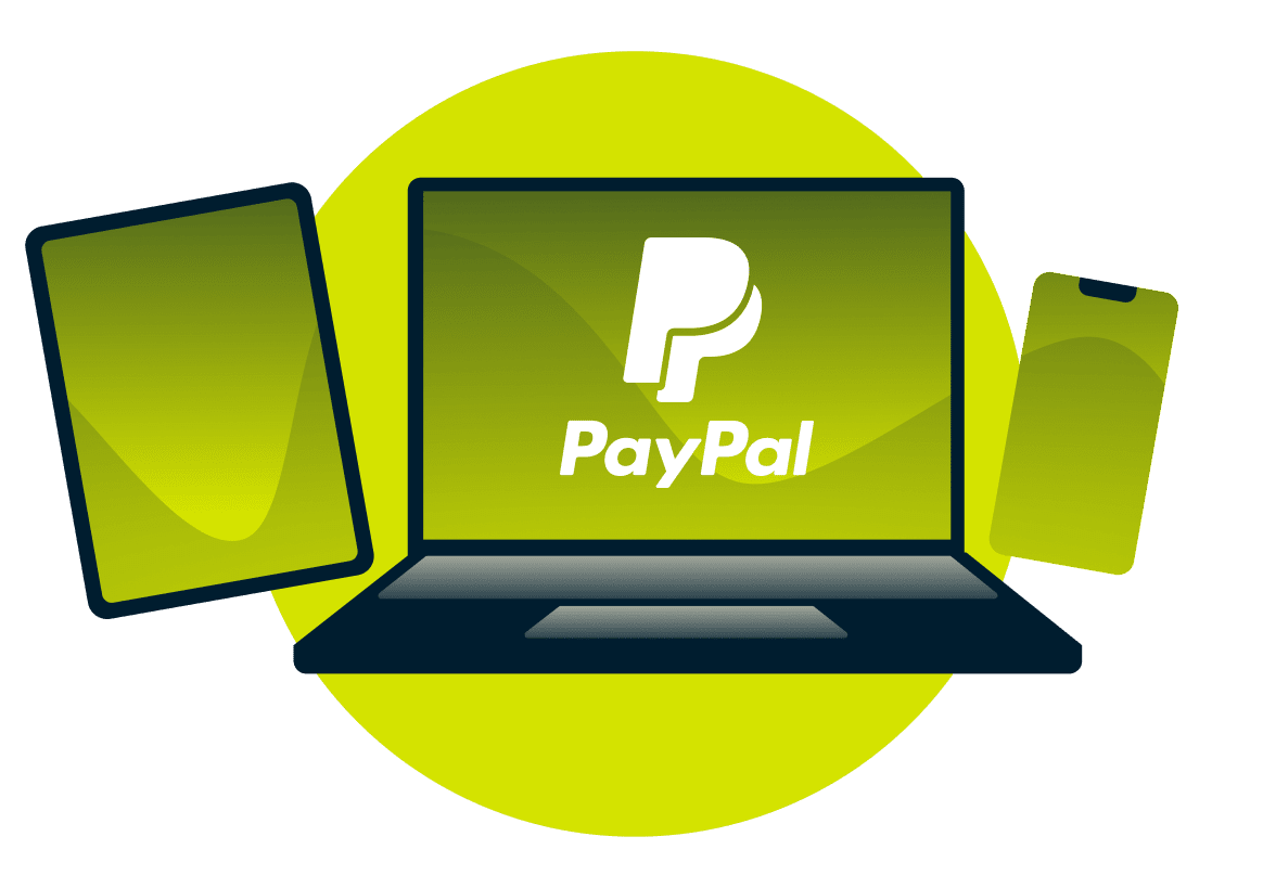 Un ordinateur, une tablette et un t&eacute;l&eacute;phone avec le logo PayPal.