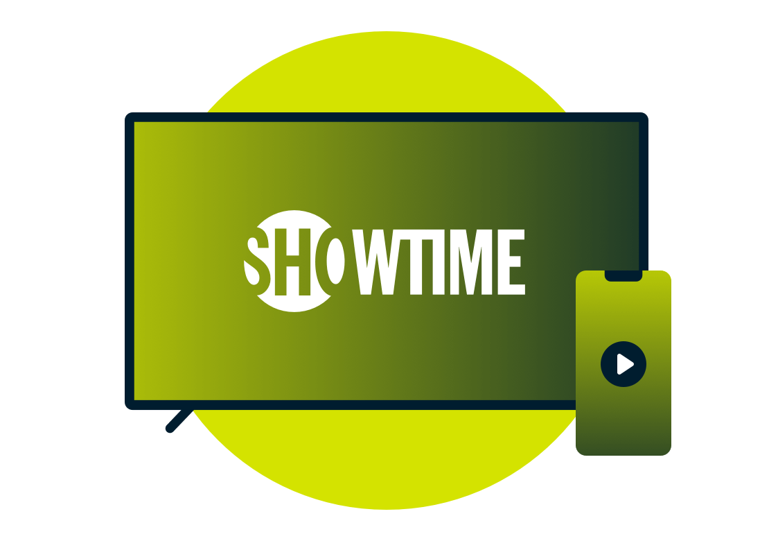 Una laptop y un tel&eacute;fono con el logotipo de Showtime.